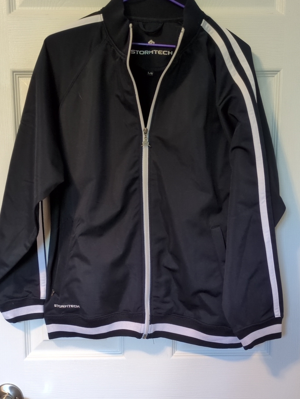 Stormtech Black Windbreaker Jacket with White Stripes